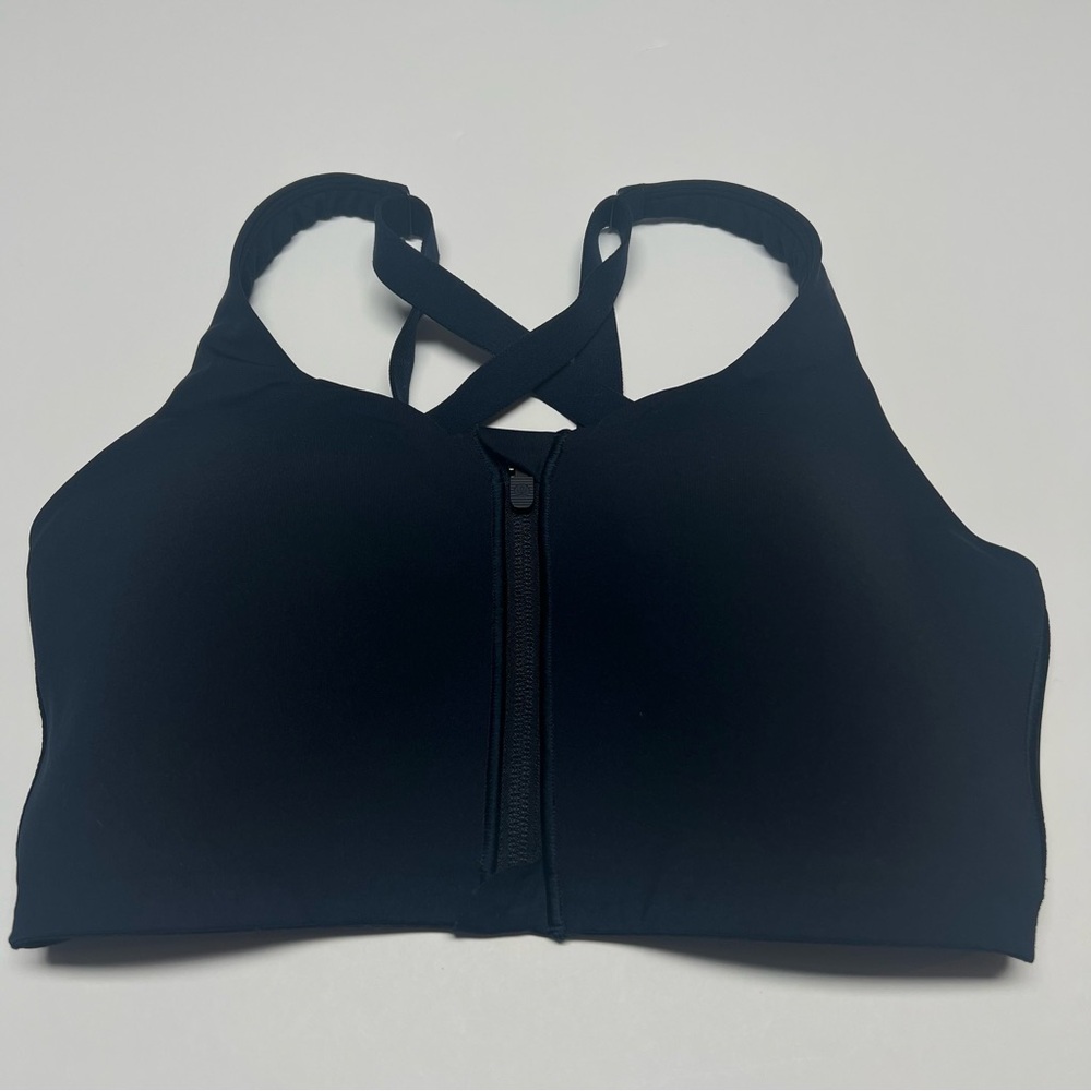 LULULEMON Dark Navy Zip Front Sports Bra Strappy Back Medium Support No Size Tag - Picture 3 of 16